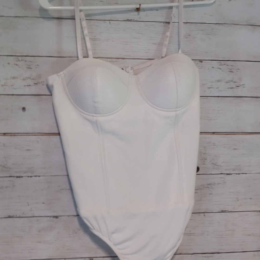 White faux leather body suit